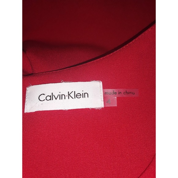 Calvin Klein Sz 4 Bright Red Side Cascade Ruffle Bodycon Dress - Picture 5 of 8